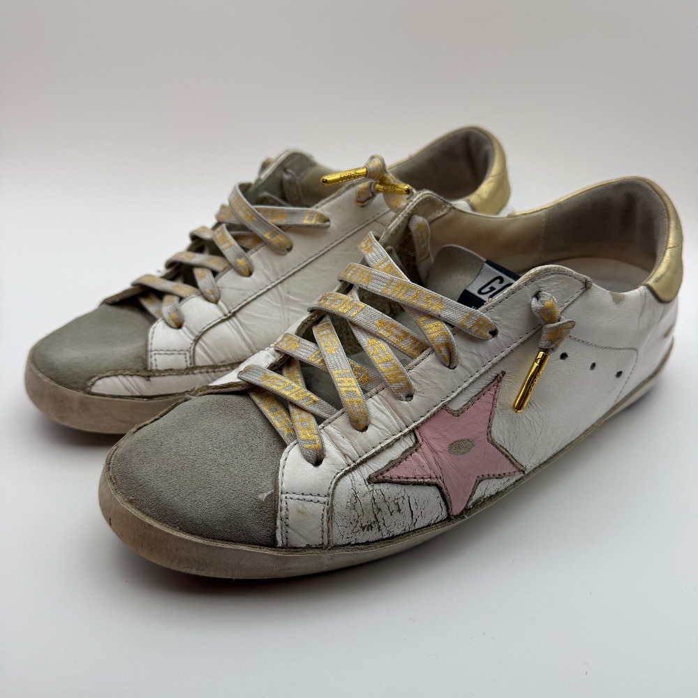 GOLDEN GOOSE SUPERSTAR PINK GOLD SIZE 40 GOLD LACES